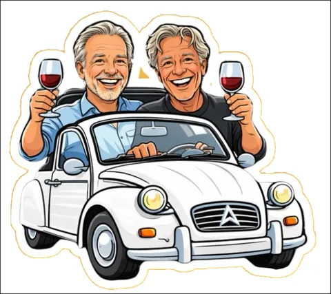 Getekend: Henk en Jeroen in de eend, met een glas wijn